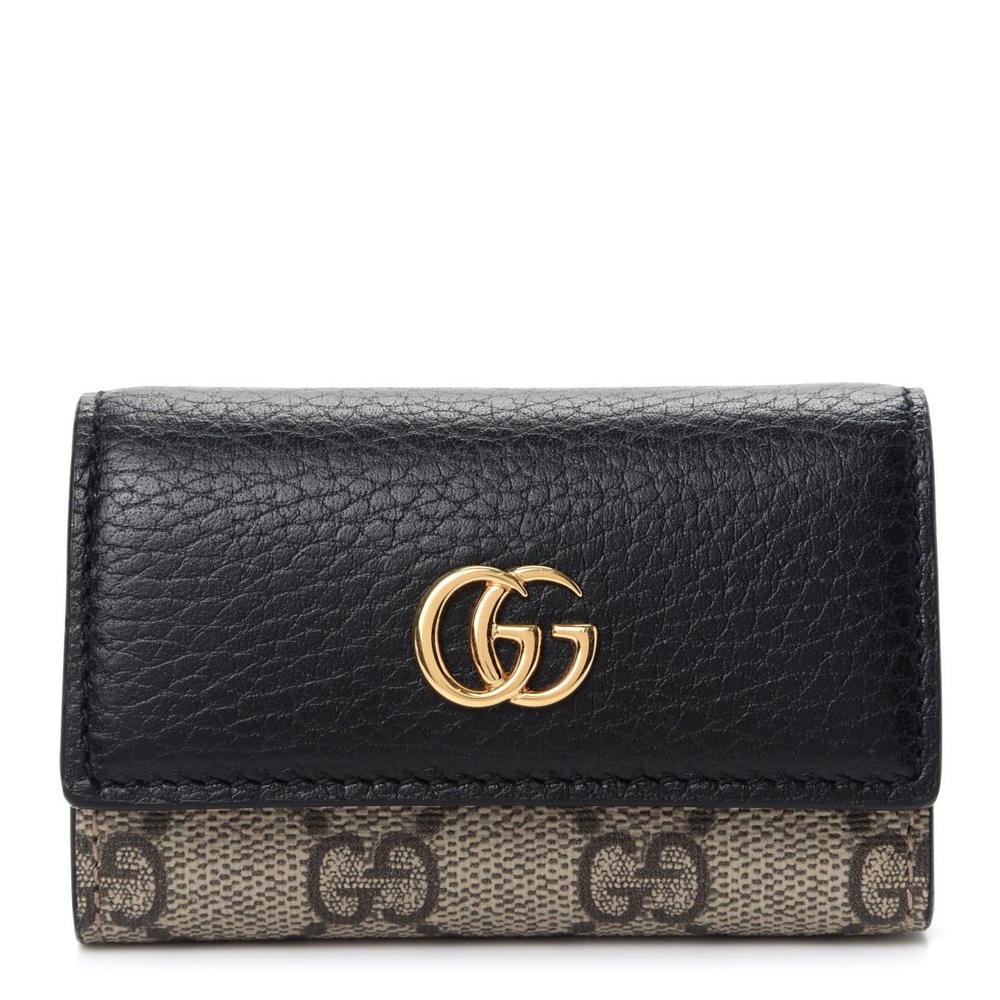 Dollar Calfskin GG Supreme Monogram GG Marmont 6 Key Holder Case Black Beige Ebony