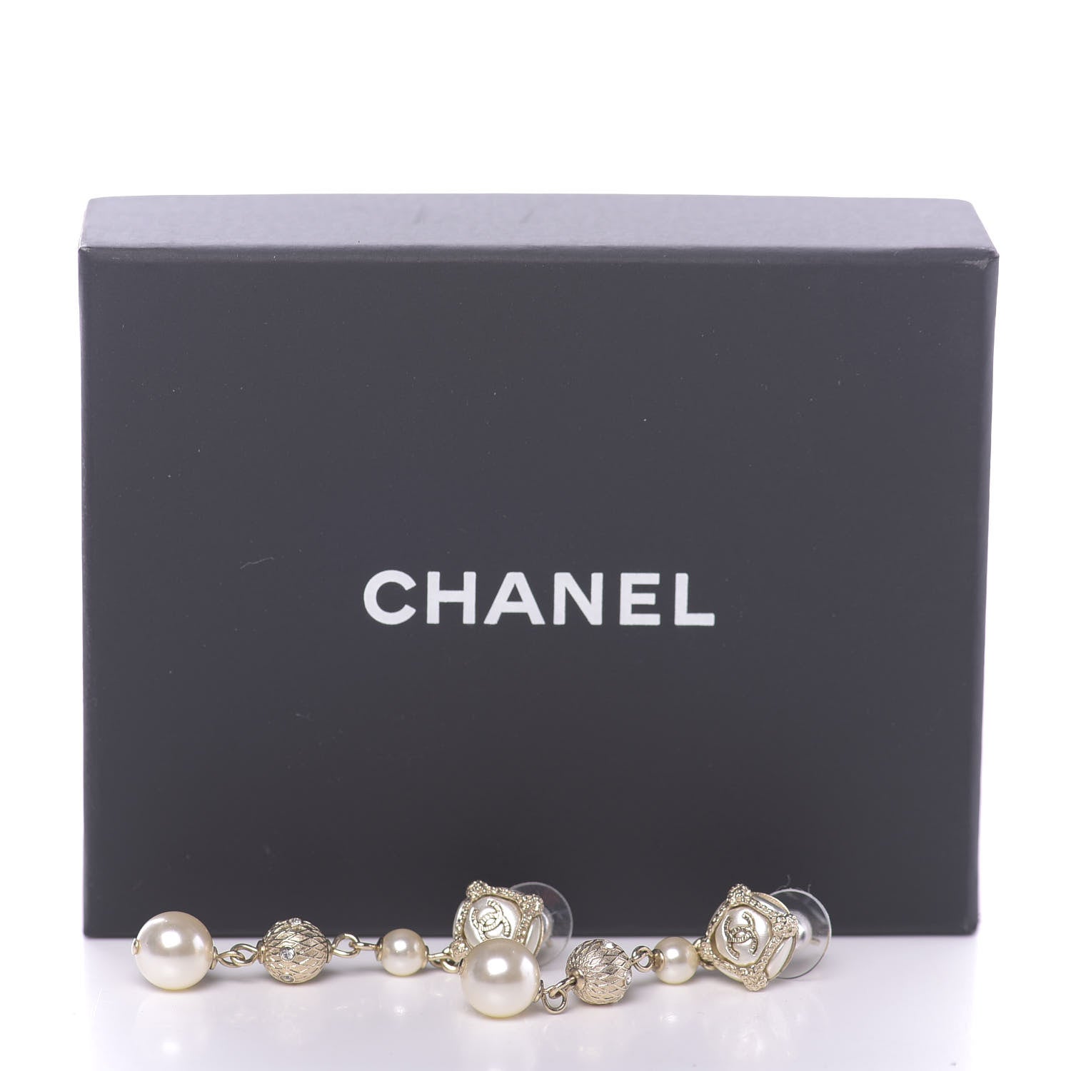 Chanel Pearl Crystal CC Drop Earrings Gold 7 of 7