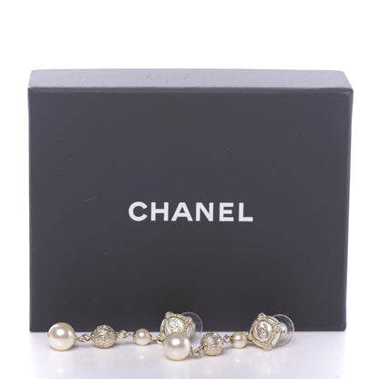 Chanel Pearl Crystal CC Drop Earrings Gold 7 of 7