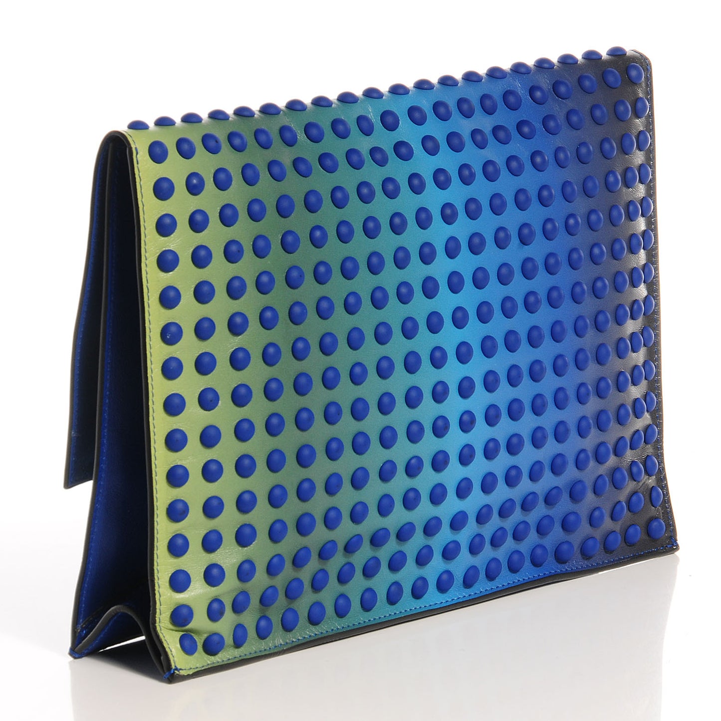 Leather Studded Large Ombre Lunch Bag Clutch Blue Green