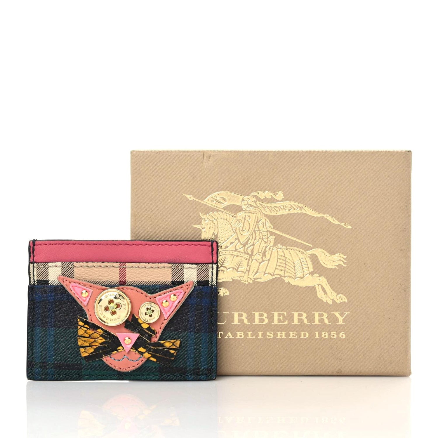 Burberry Calfskin Haymarket Check Cat Appliqué Card Case Multicolor 16 of 16