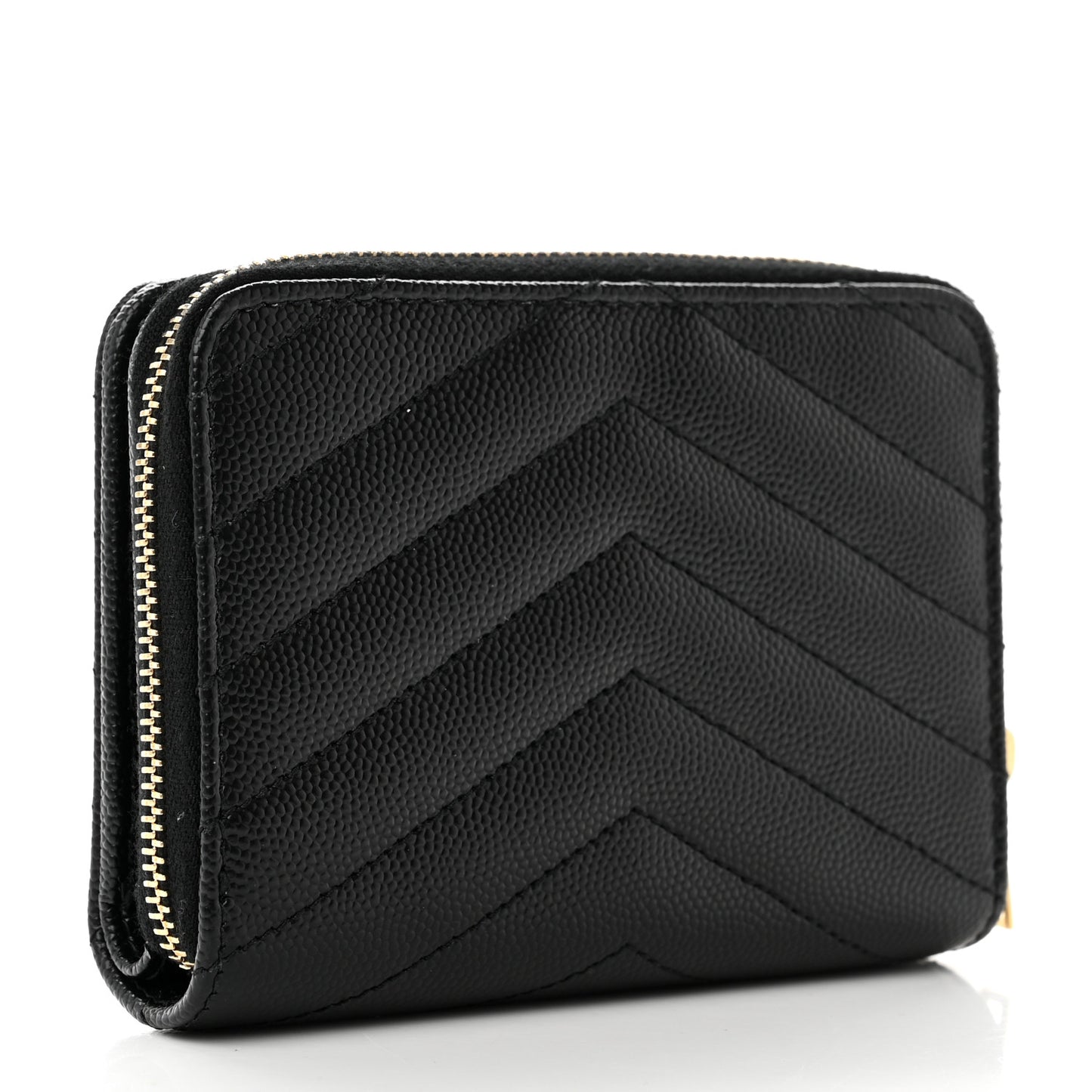 Grain De Poudre Matelasse Chevron Monogram Compact Zip Around Wallet Black