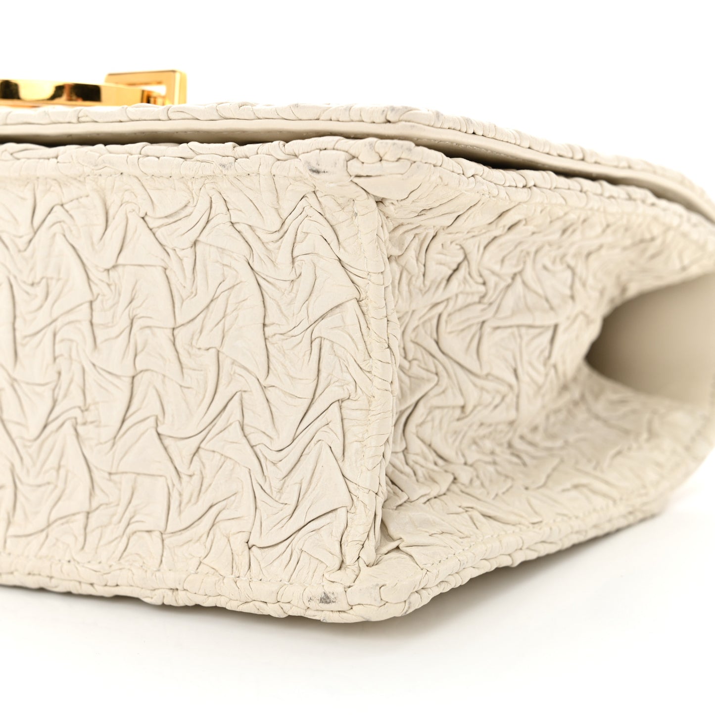 Wavy-Effect Lambskin 30 Montaigne Chain Flap Bag White