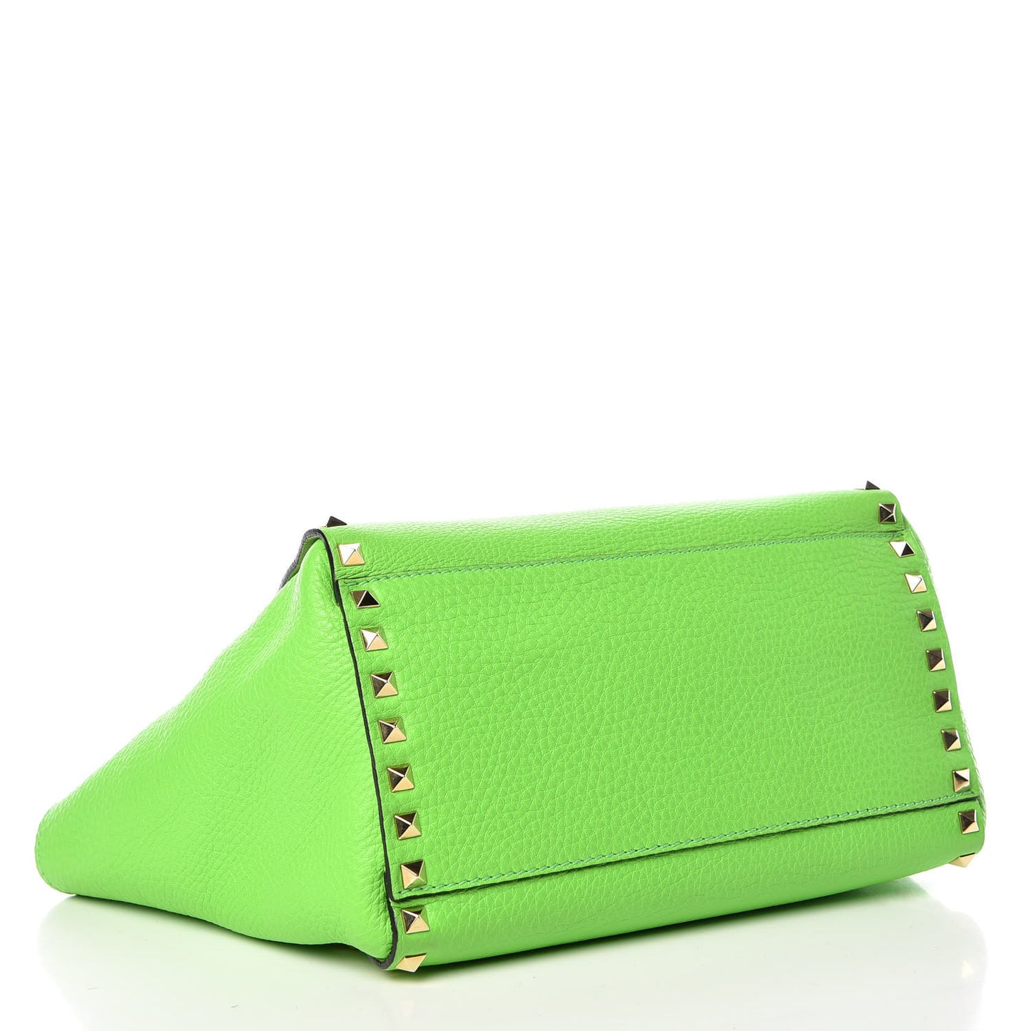Pebbled Calfskin Small Rockstud Double Handle Tote Green Fluo