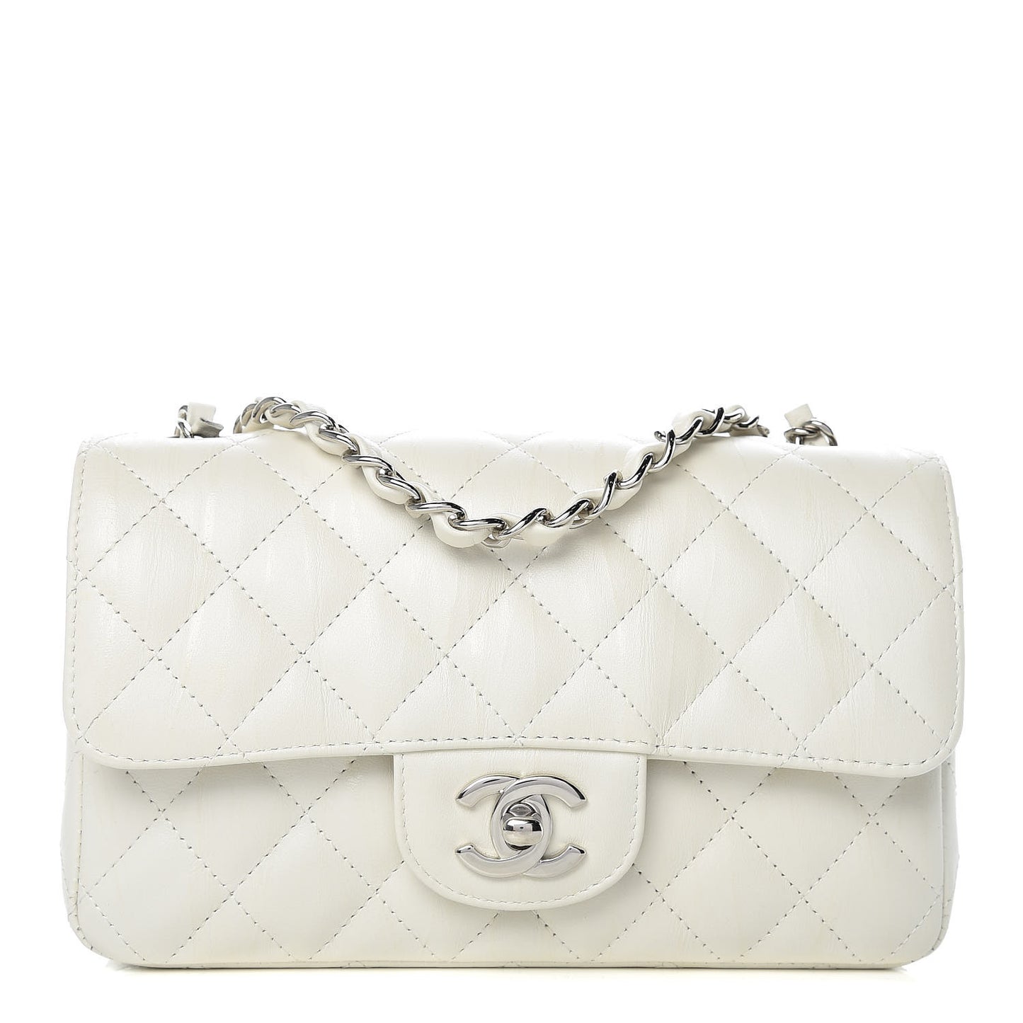 Calfskin Quilted Mini Rectangular Flap White