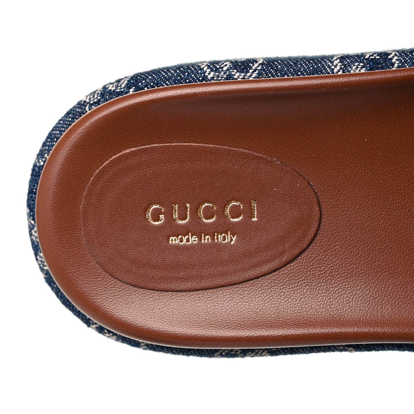 New Denim GG Monogram Angelina Platform 55mm Slide Sandals 38.5 Blue Tea