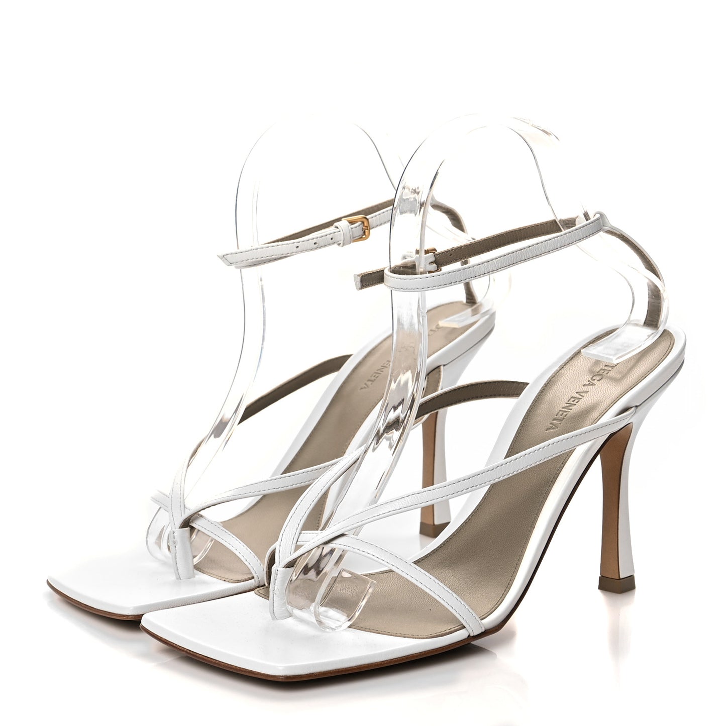 Lambskin Stretch Multi Strap 90mm Sandals 39.5 Optic White