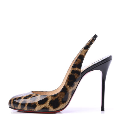 Christian Louboutin Patent Leopardino Fifi Sling 100 Pumps 39.5 Brown Black 1 of 9