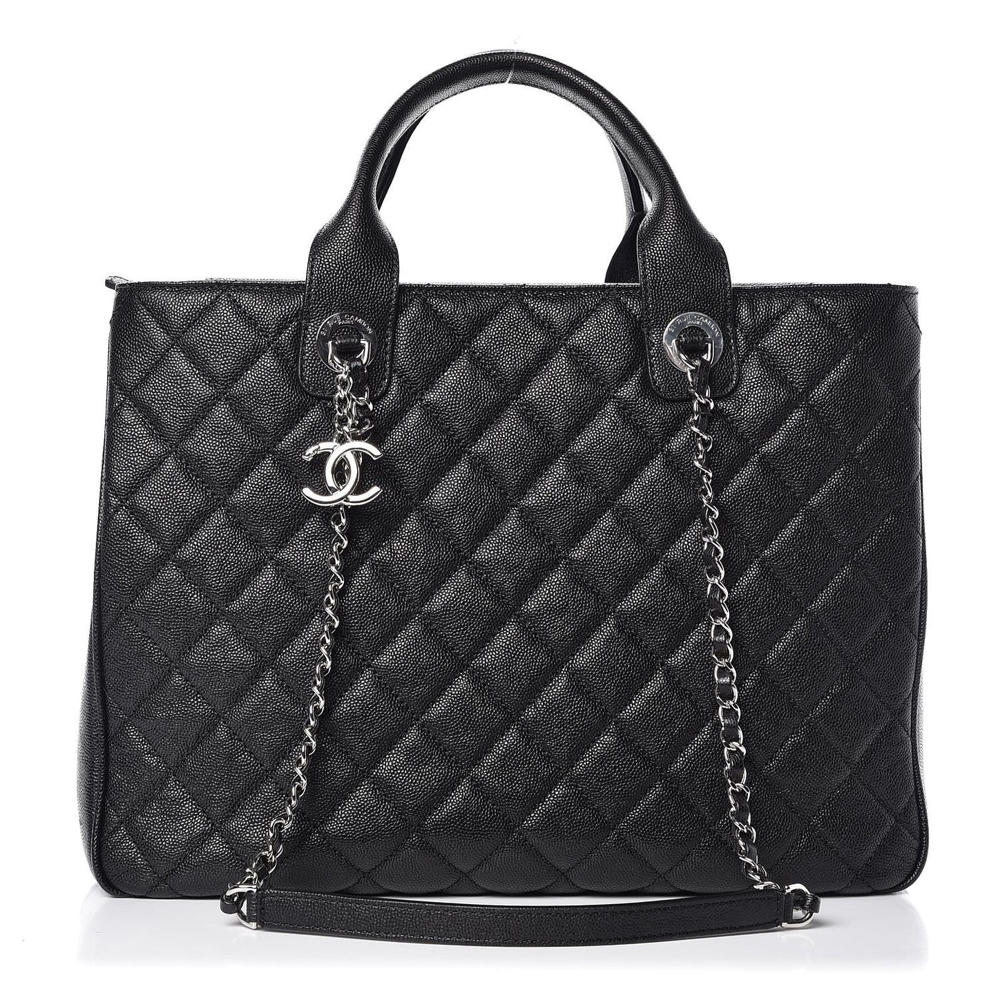 Caviar Quilted Large Urban Companion Top Handle Shopping Tote Black