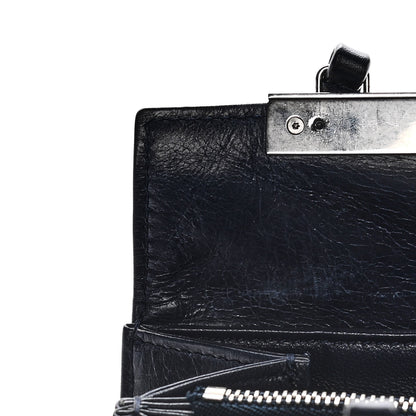 Celine Shiny Paperweight Calfskin Medium Clasp Shoulder Bag Navy Blue 12 of 14
