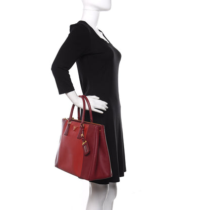 Prada Saffiano Bi-Color Large Galleria Double Zip Tote Cerise Fuoco 2 of 11