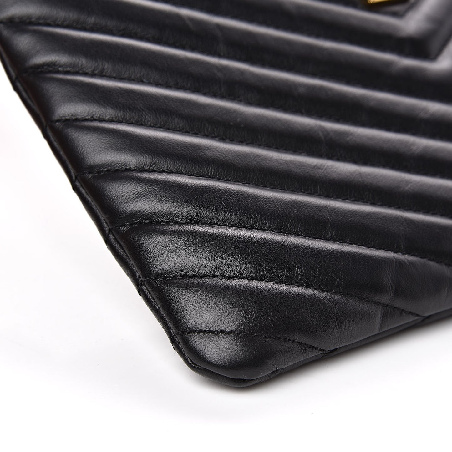 Calfskin Matelasse Chevron Monogram A5 Wristlet Black