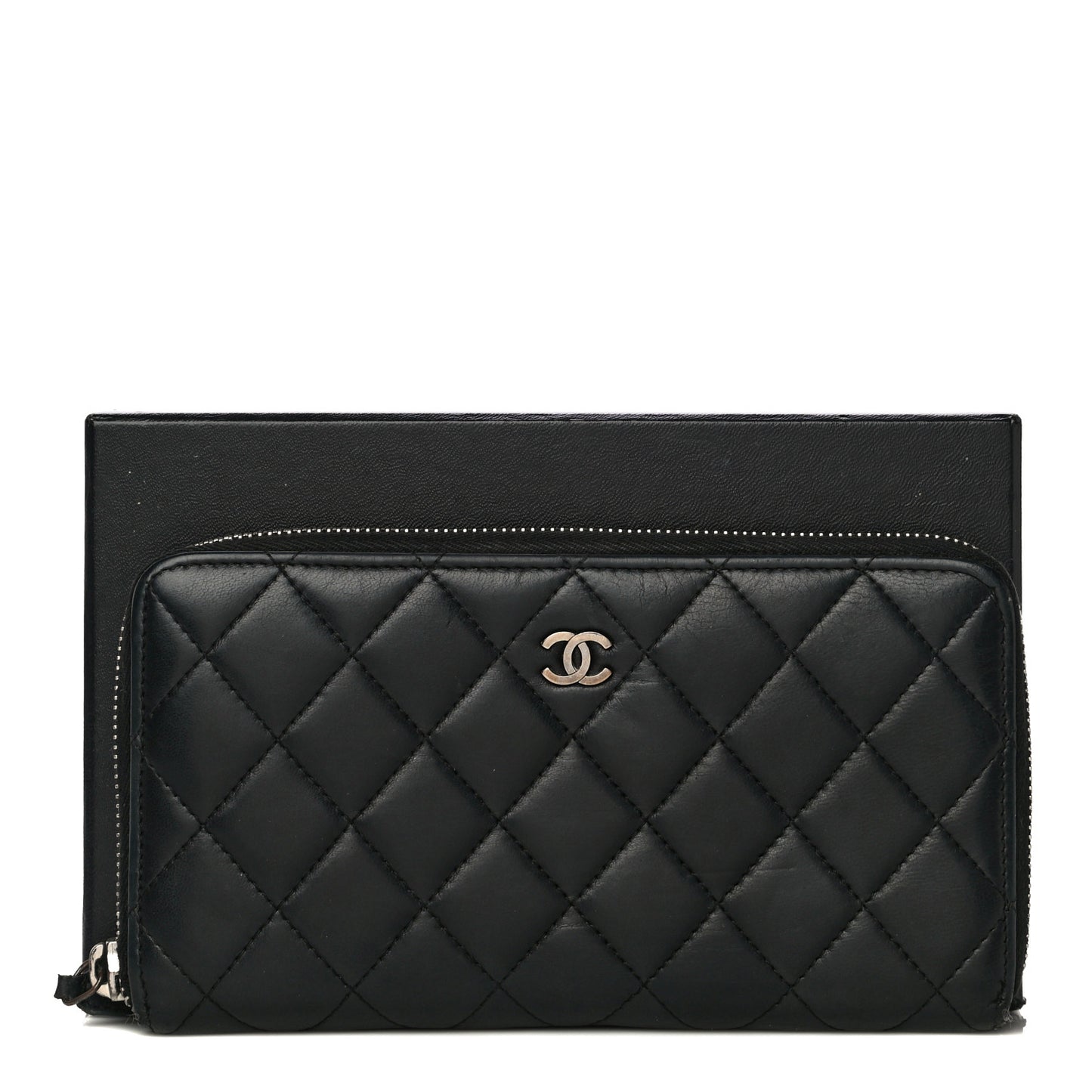 Lambskin Quilted Large Gusset Zip Around Wallet Black