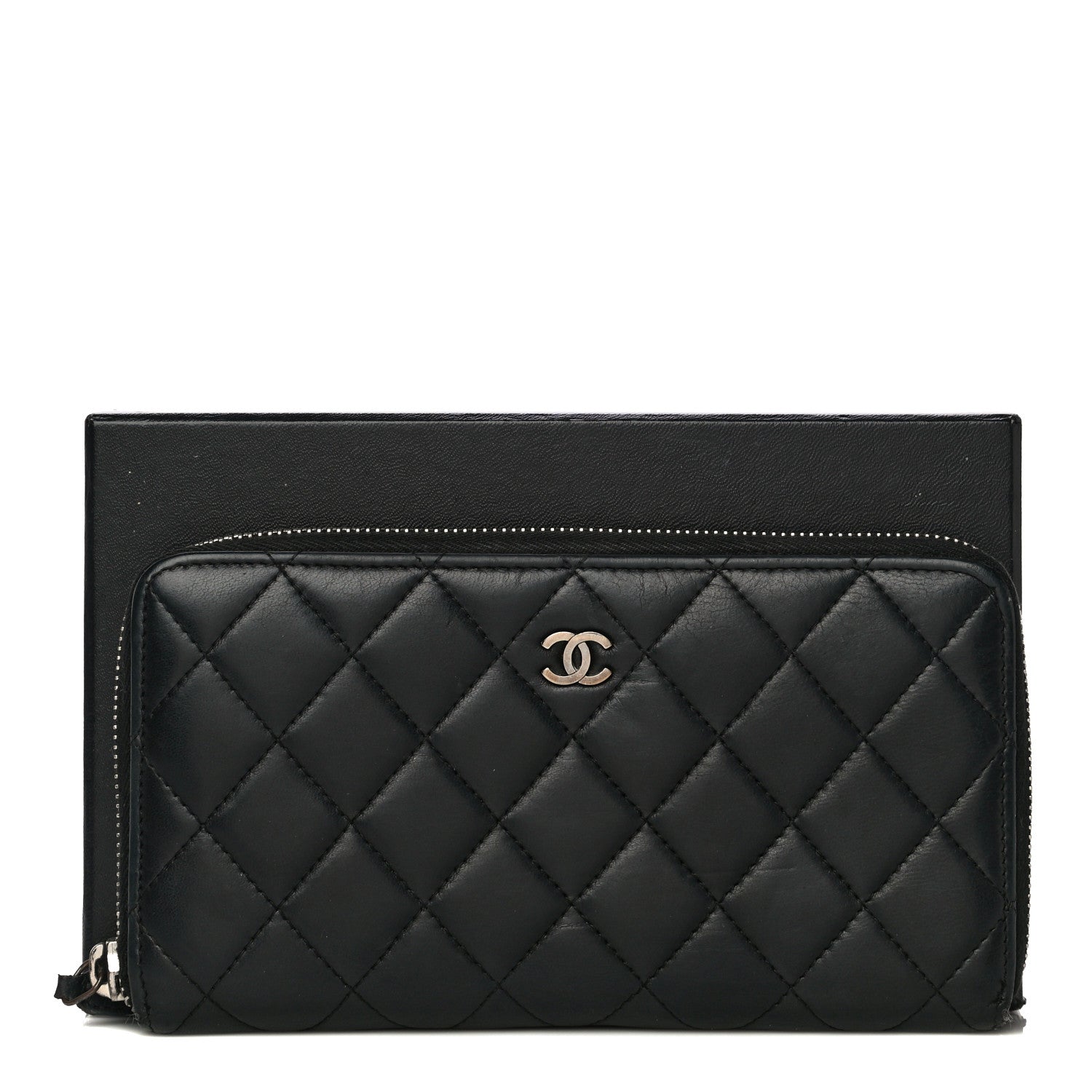 Chanel Lambskin Quilted Large Gusset Zip Around Wallet Black 12 of 12