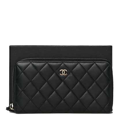 Chanel Lambskin Quilted Large Gusset Zip Around Wallet Black 12 of 12