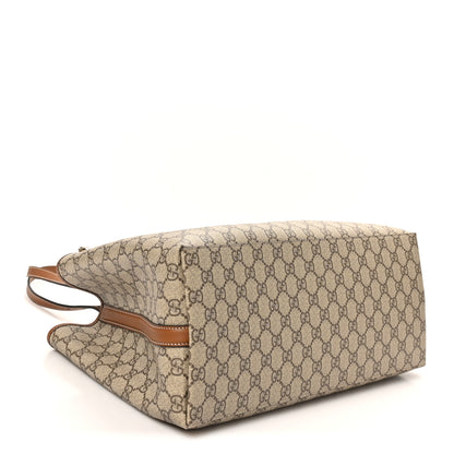 Gucci GG Supreme Monogram Emblem Large Tote Bag Beige Dark Brown 4 of 9