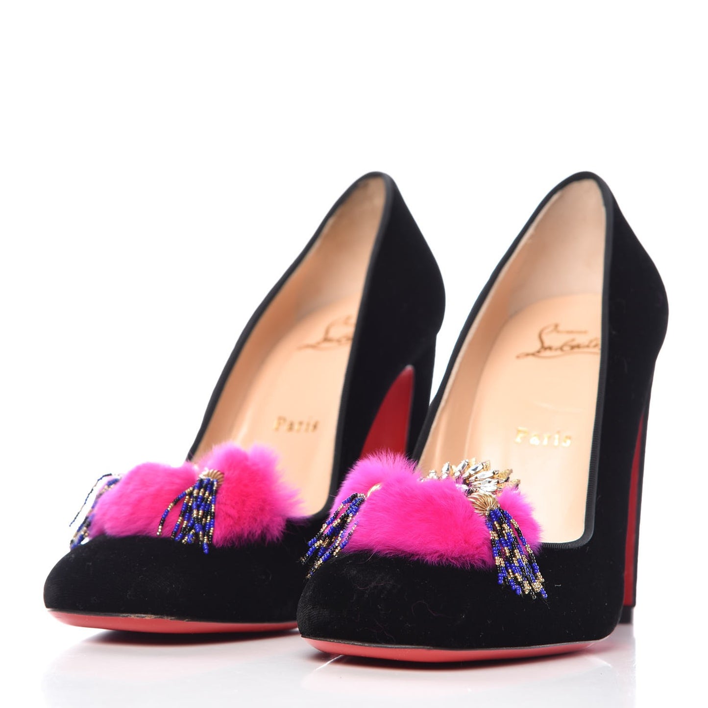Velvet Fur Crystal Mayamoc 100 Pumps 39.5 Black