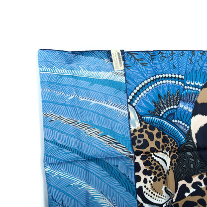 Hermes Silk Jaguar Quetzal Scarf 90 Bleu Jean Camel Marine 2 of 4