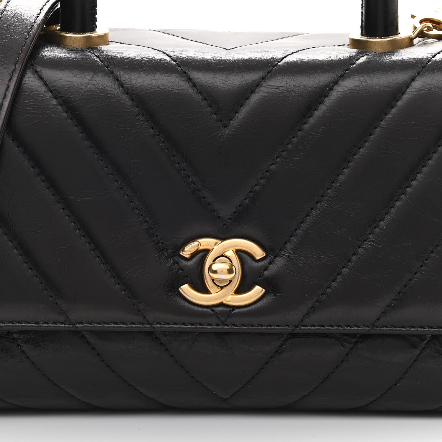 Chanel Aged Calfskin Chevron Quilted Mini Coco Handle Flap Black 8 of 10