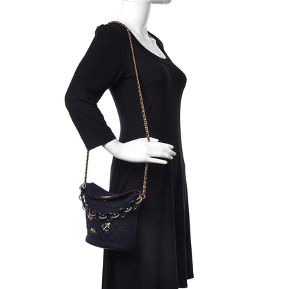 Chanel Wool Lambskin Quilted Paris Hamburg Charms Bucket Bag Dark Navy 2 of 9