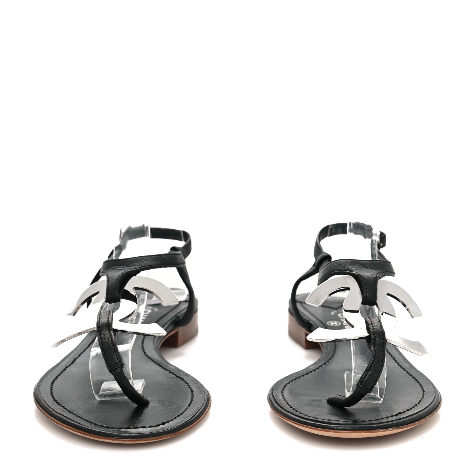 Chanel Calfskin CC Thong Sandals 36 Black 2 of 8