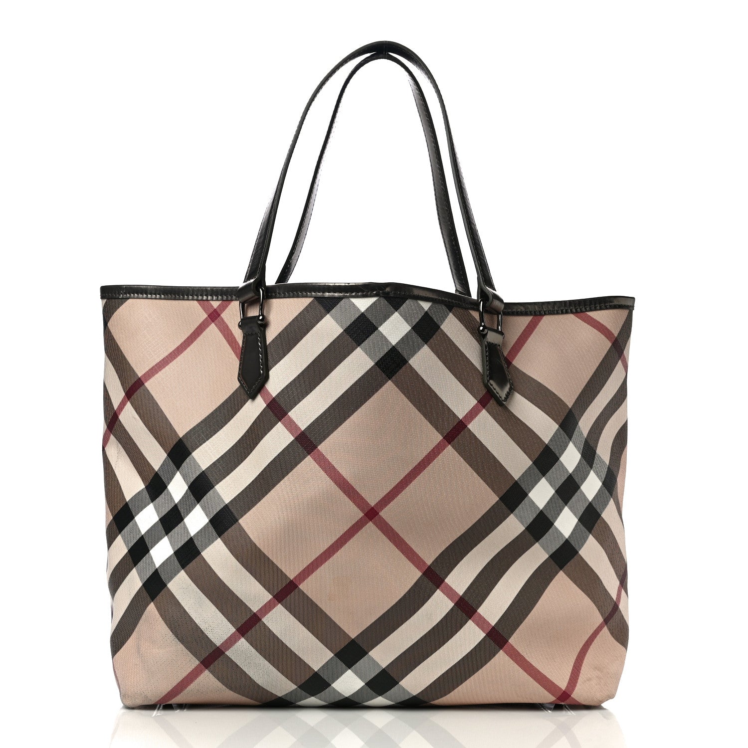 Burberry Metallic Calfskin Nova Check Small Nickie Tote Pewter 2 of 9