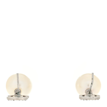 Chanel Crystal Pearl CC Drop Earrings Silver Pearly White 3 of 4