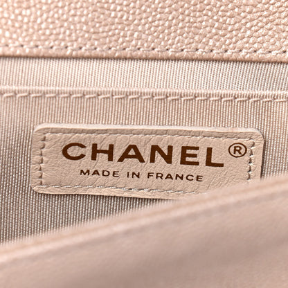 Chanel Metallic Caviar Chevron Quilted Medium Boy Flap Light Beige 6 of 9