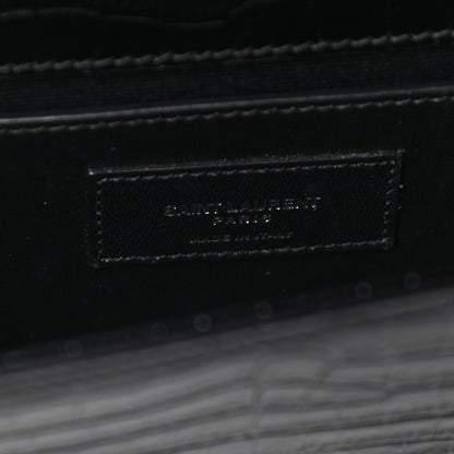 Saint Laurent Calfskin Crocodile Embossed Small Classic Monogram Kate Tassel Satchel Black 7 of 12