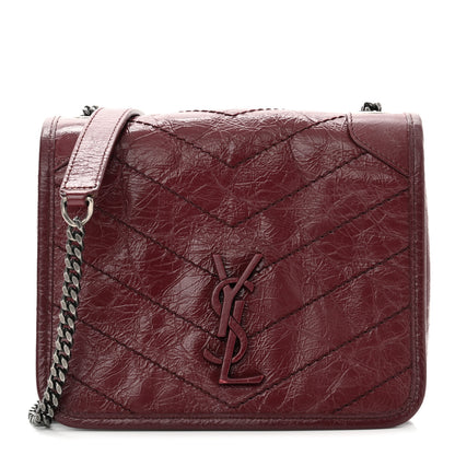 Saint Laurent Crinkled Calfskin Matelasse Monogram Niki Chain Wallet Dark Legion Red 1 of 10