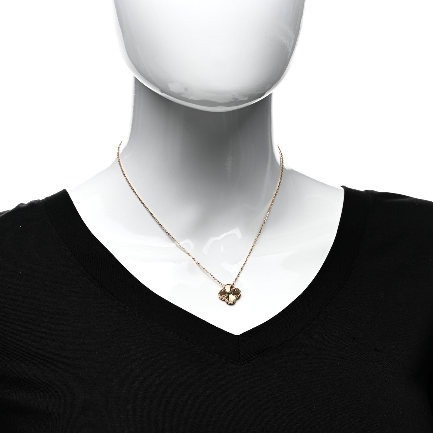 18K Yellow Gold Guilloche Vintage Alhambra Pendant Necklace