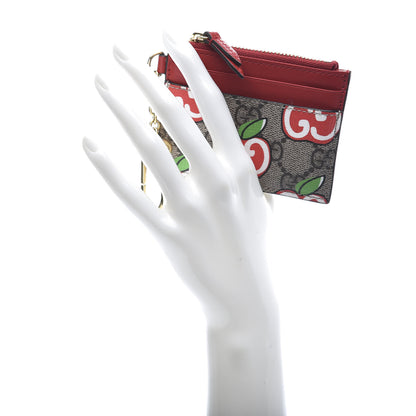 Gucci GG Supreme Monogram Apple Key Coin Case Card Holder Beige Multicolor Lobster Red 2 of 9