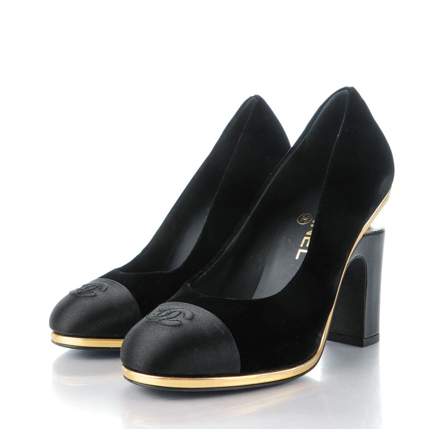 Velvet Satin Cap Toe Pearl Pumps 37 Black