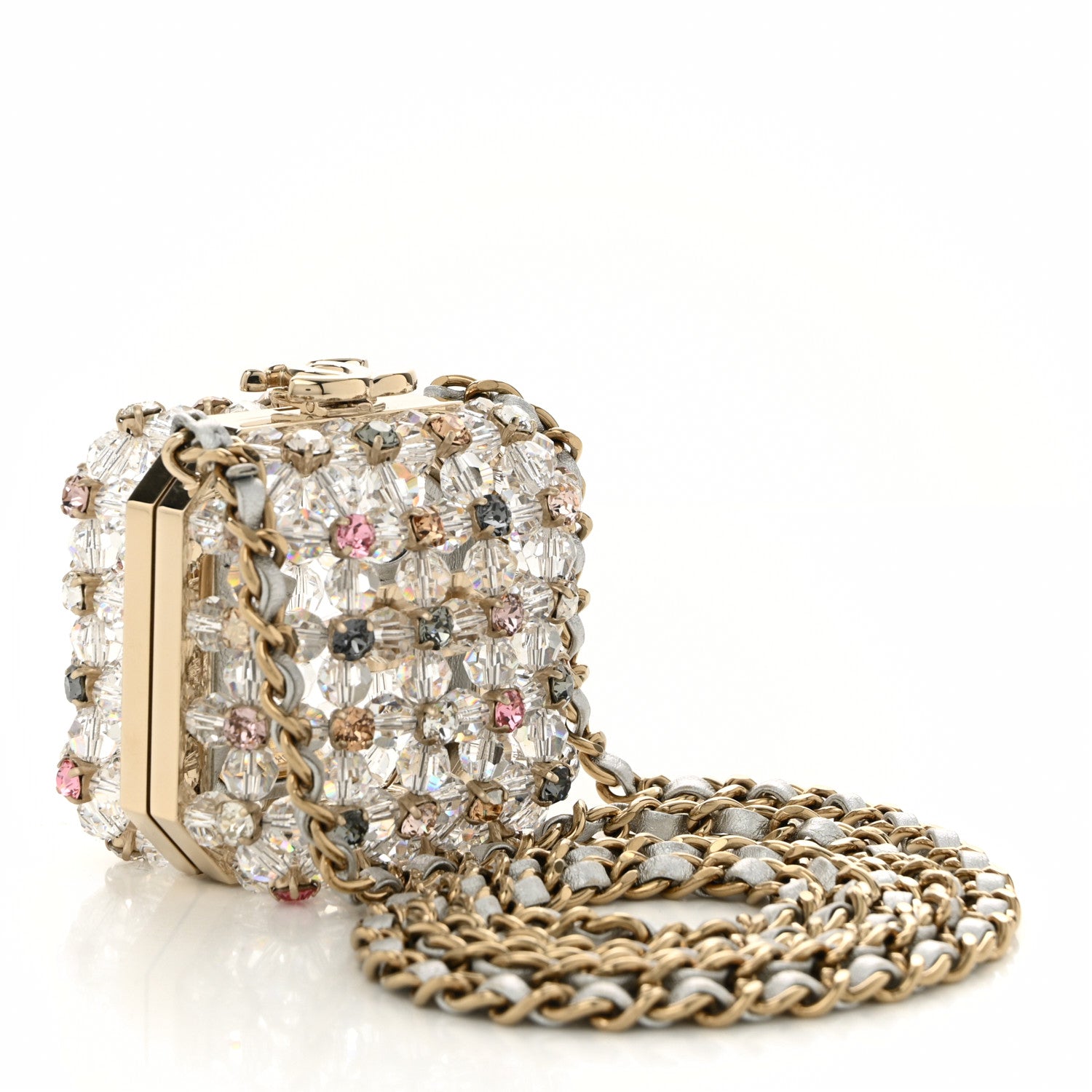 Chanel Metal Bead Crystal Minaudiere CC Mini Evening Bag Gold