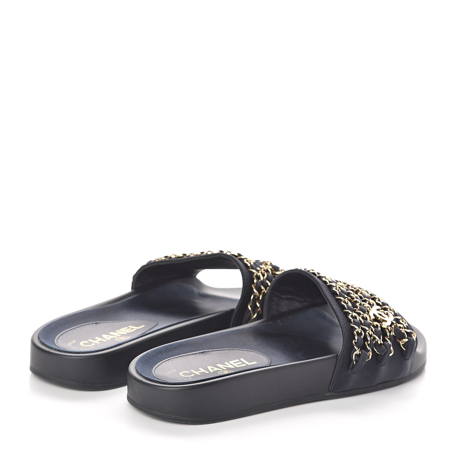 Chanel Satin Canvas Chain Flat Sandals 36 Marine 4 of 7