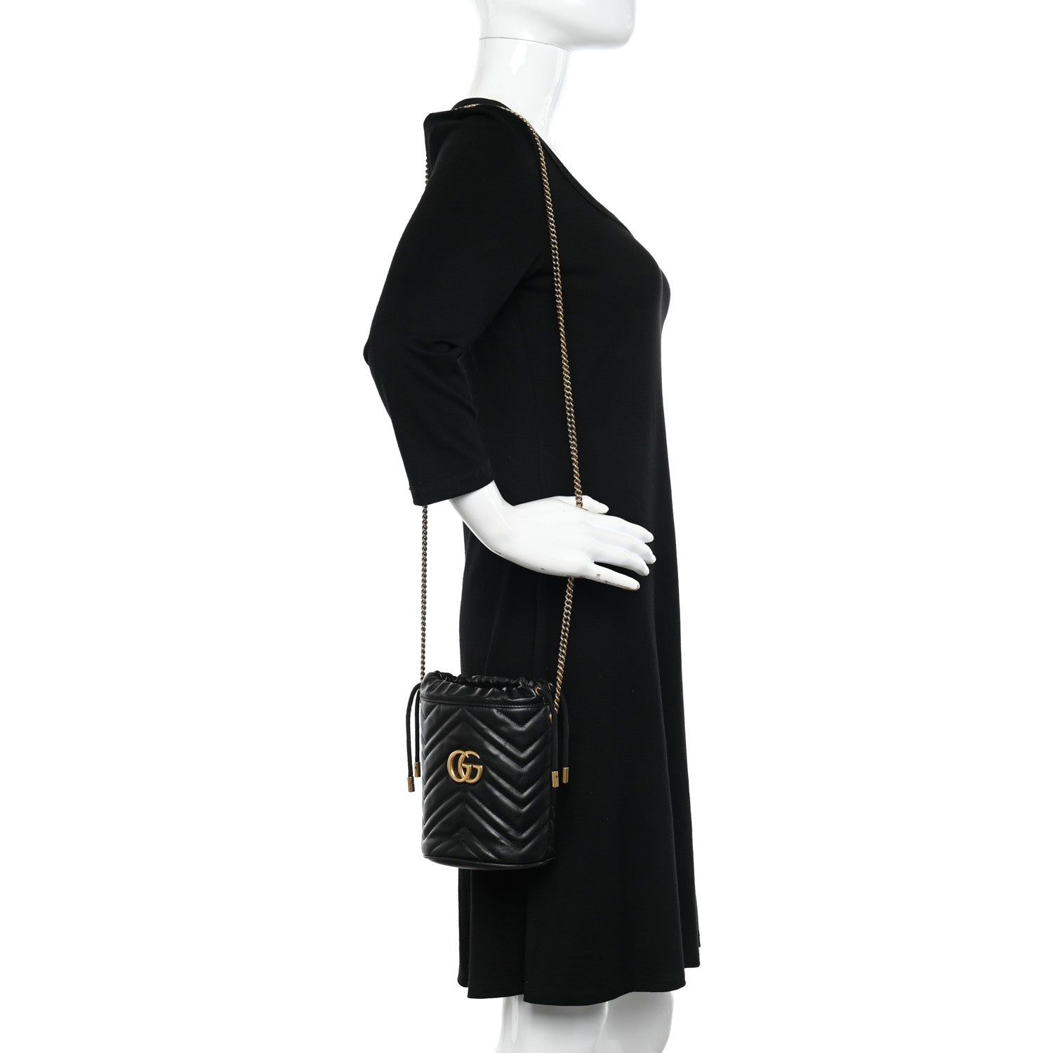Gucci Calfskin Matelasse Mini GG Marmont 2.0 Bucket Bag Black 2 of 11