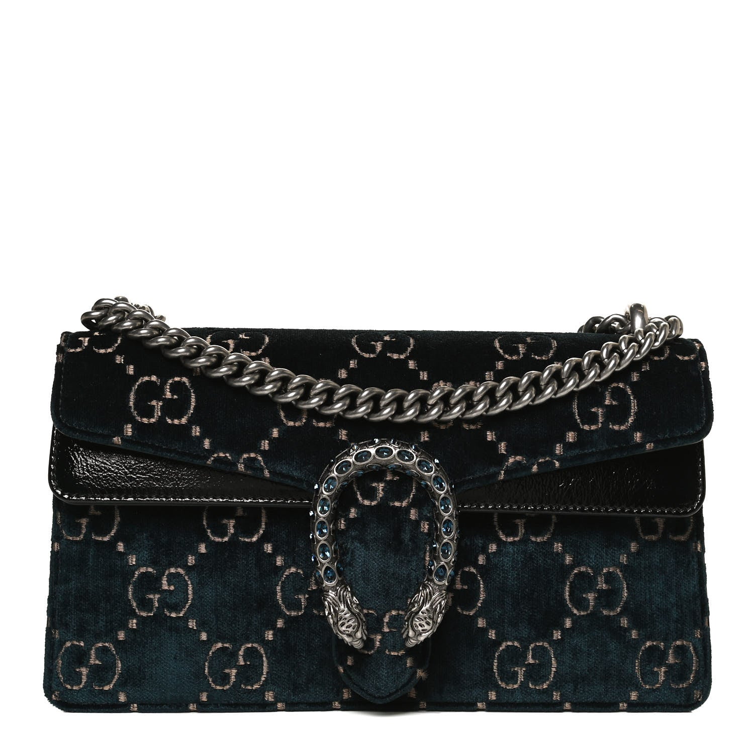 Gucci Velvet Skipper Crystal GG Monogram Small Dionysus Shoulder Bag Blue Beige Black 1 of 11