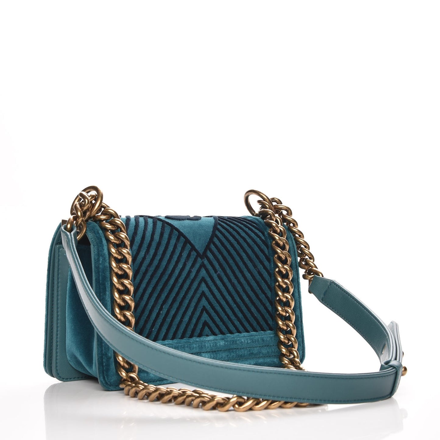 Velvet Chevron Small Boy Flap Peacock Blue