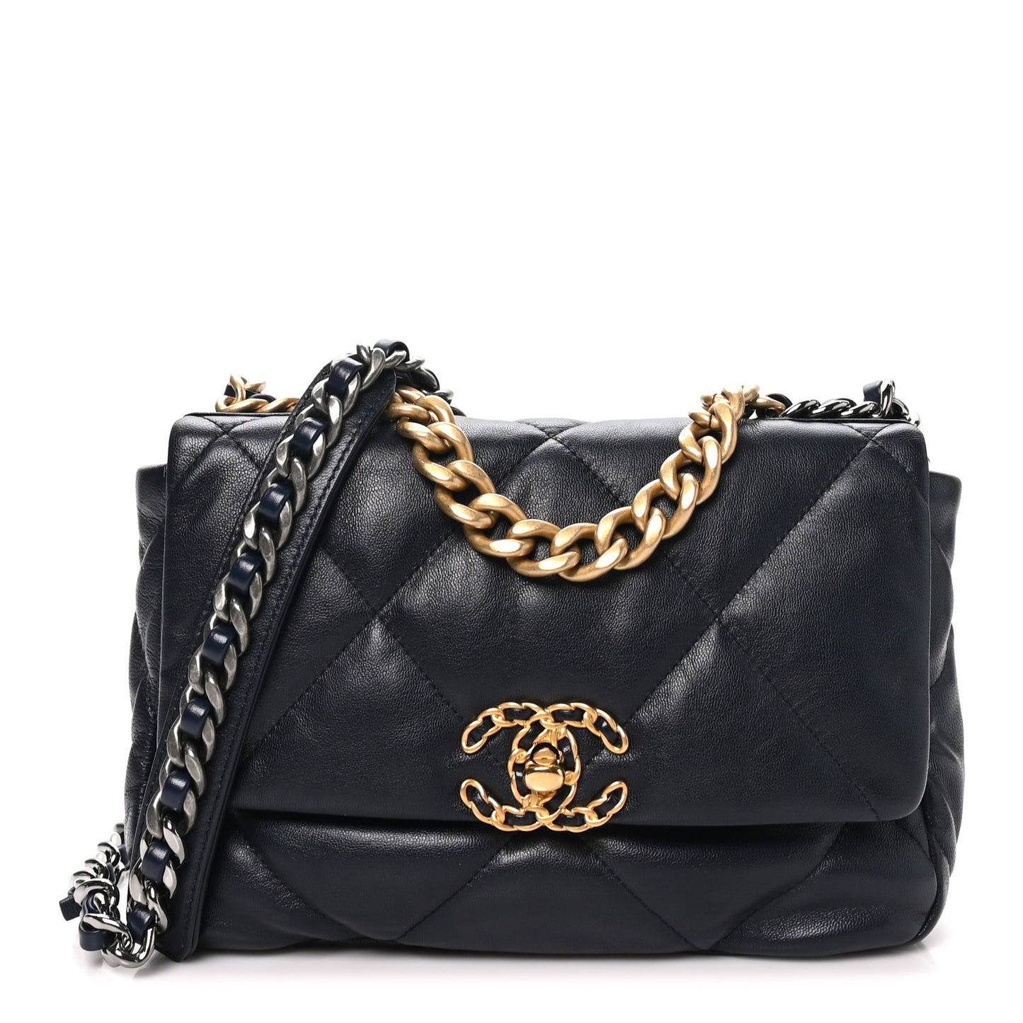 Goatskin Quilted Medium Chanel 19 Flap Navy Blue