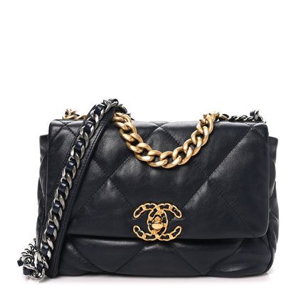 Chanel Goatskin Quilted Medium Chanel 19 Flap Navy Blue 1 of 9
