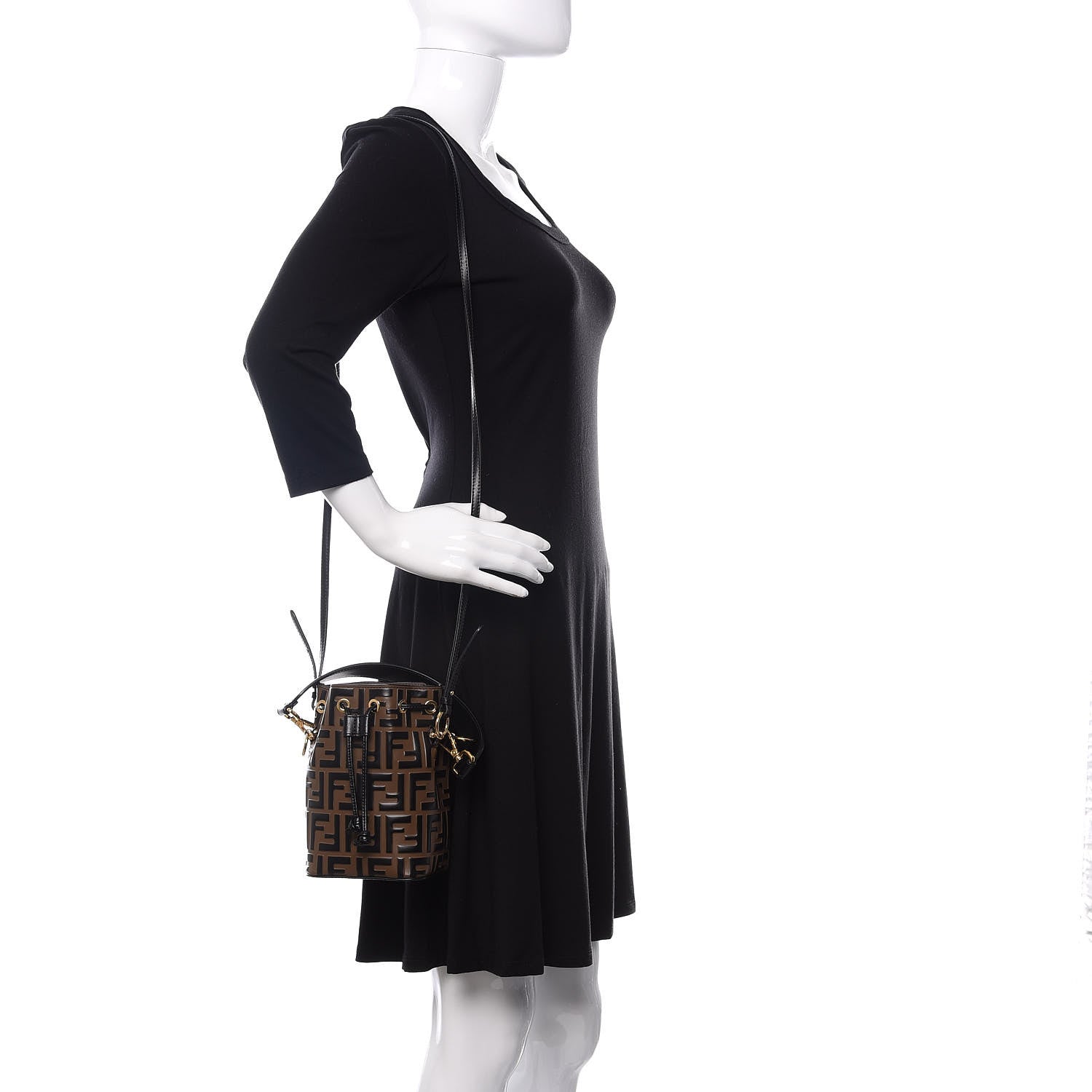 Fendi Vitello Liberty F is Fendi Bi-Color FF 1974 Embossed Mini Mon Tresor Bucket Bag Maya Black 2 of 11
