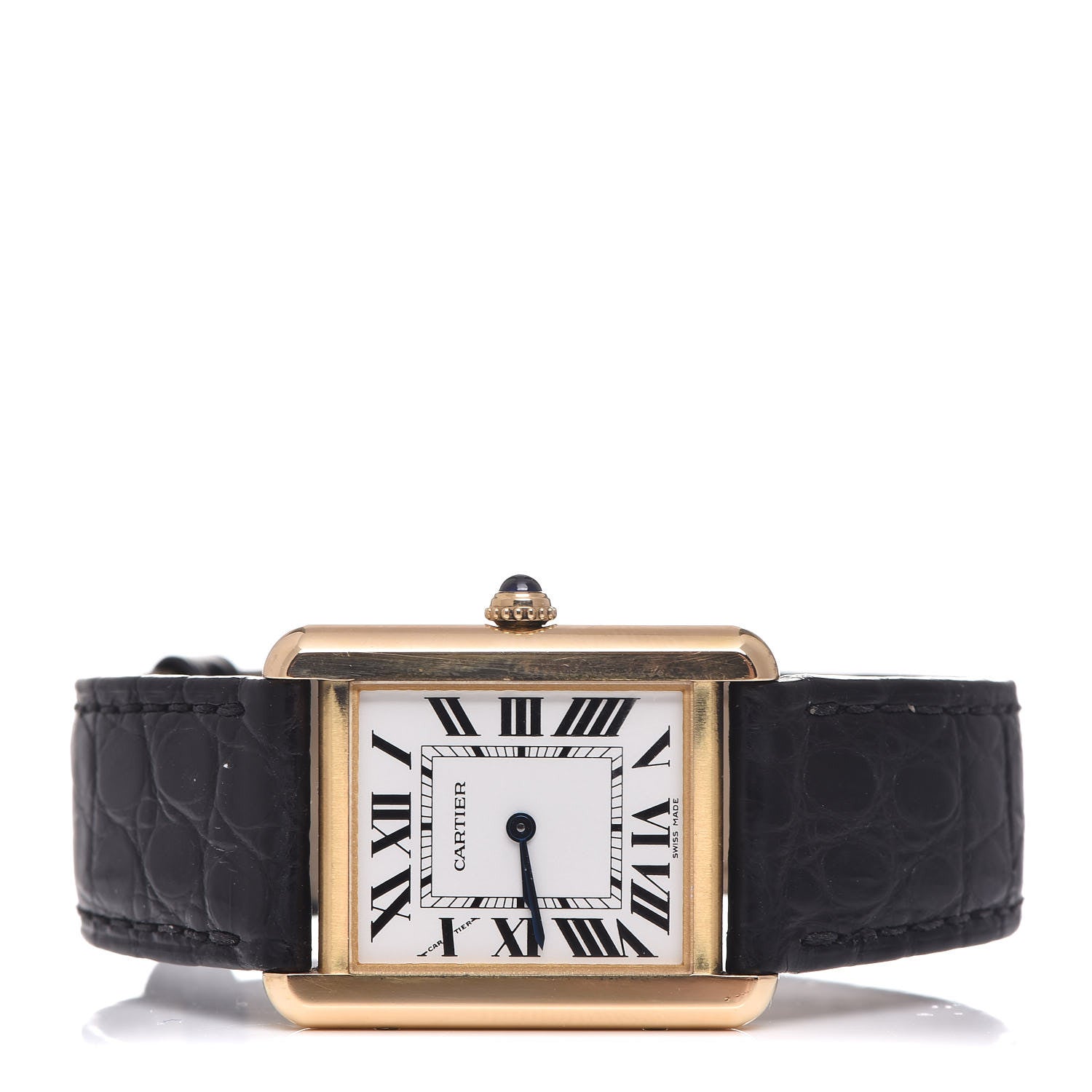 Cartier Stainless Steel 18K Yellow Gold Alligator 24mm Tank Solo Quartz Watch 3 of 8