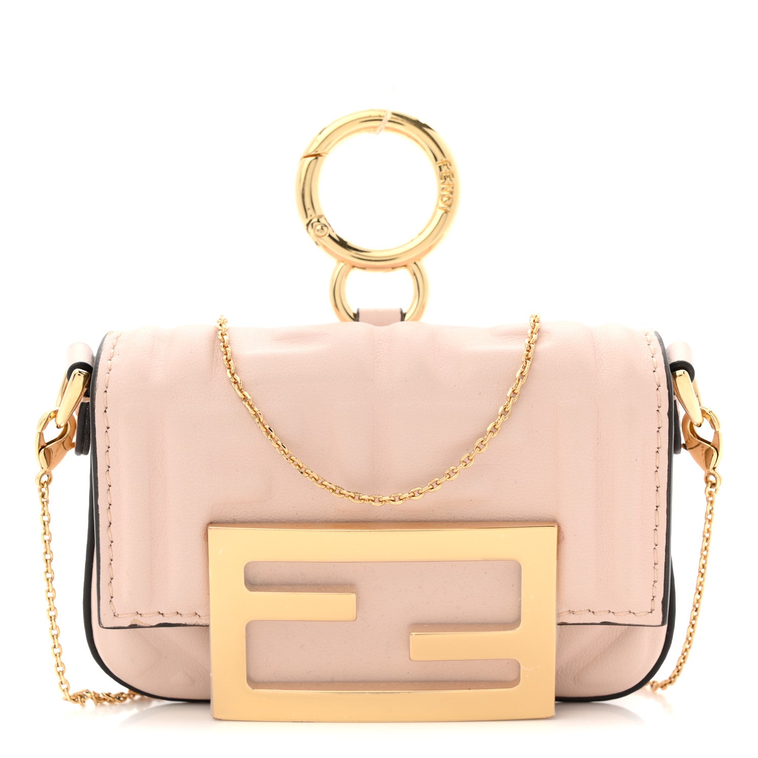 Fendi Nappa Matisse FF Embossed Nano Maxi Buckle Baguette Charm Rosa Quarzo 1 of 10