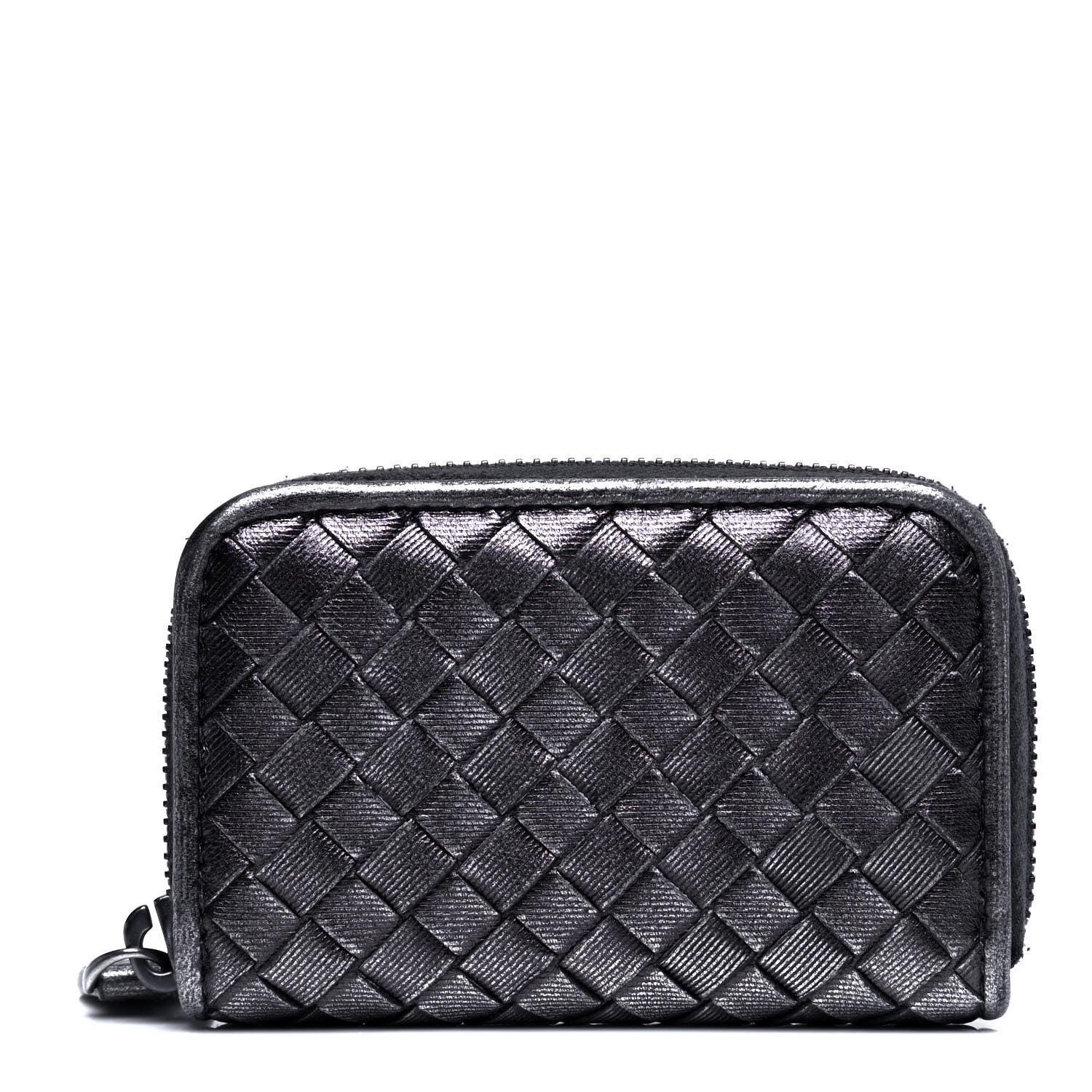 Bottega Veneta Grosgrain Intrecciato Zip Around Coin Purse Argento 1 of 4