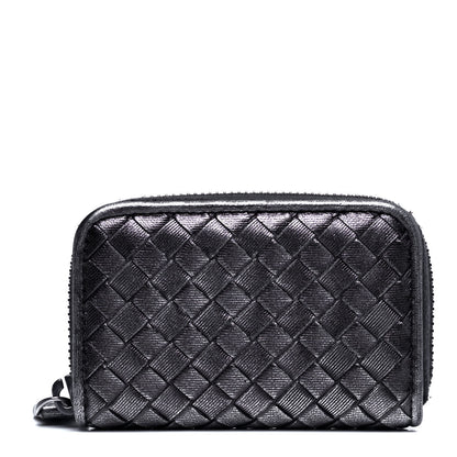Bottega Veneta Grosgrain Intrecciato Zip Around Coin Purse Argento 1 of 4