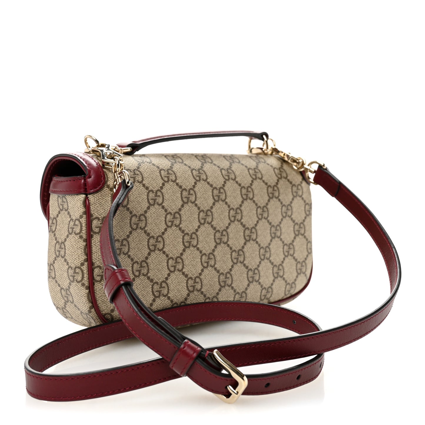 GG Supreme Monogram Horsebit 1955 Small Soft Top Handle Shoulder Bag Beige Dark Red