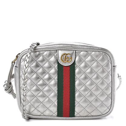 Gucci Laminated Nappa Web Trapuntata Mini GG Shoulder Bag Argento 1 of 9