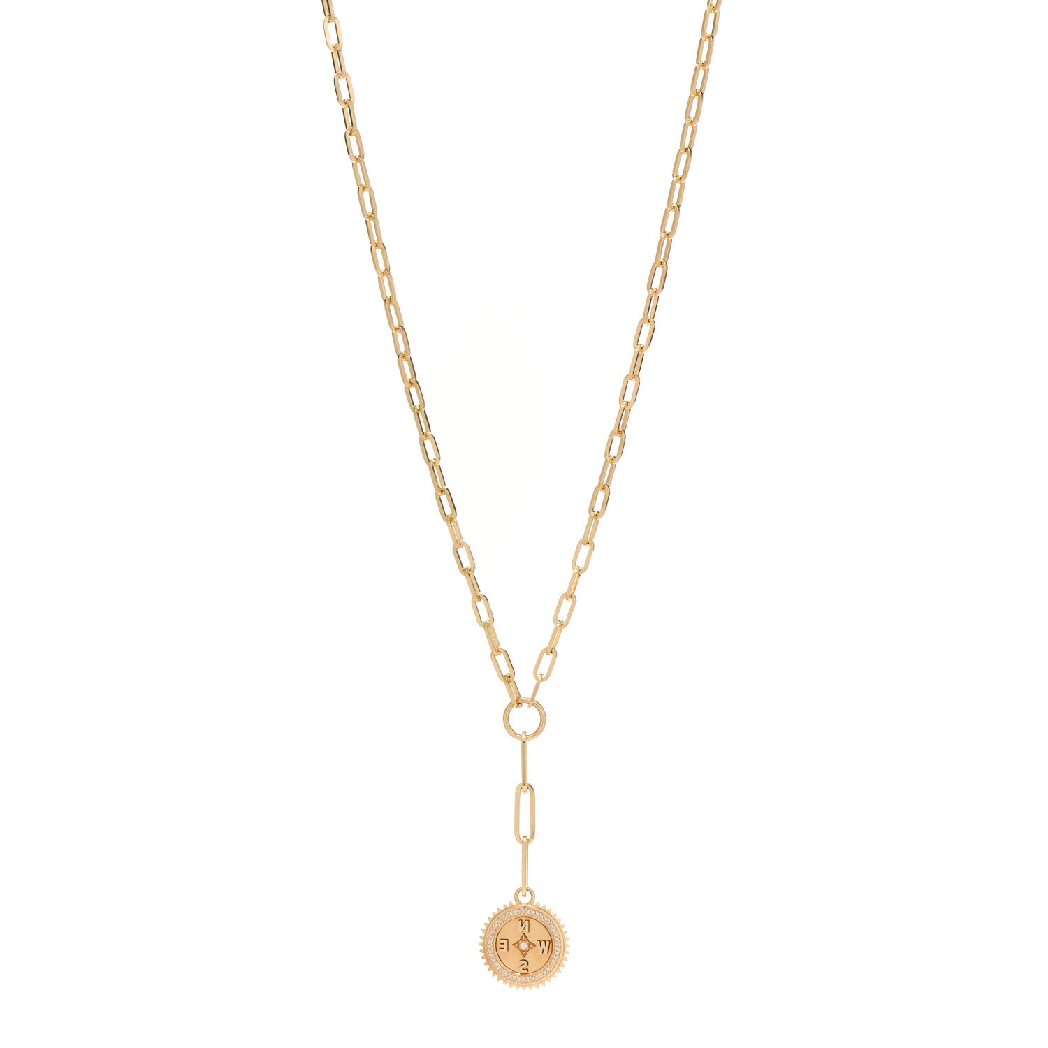 front view image of FOUNDRAE 18K Yellow Gold Diamond Internal Compass Refined Clip Extension Chain Necklace in gold by FASHIONPHILE