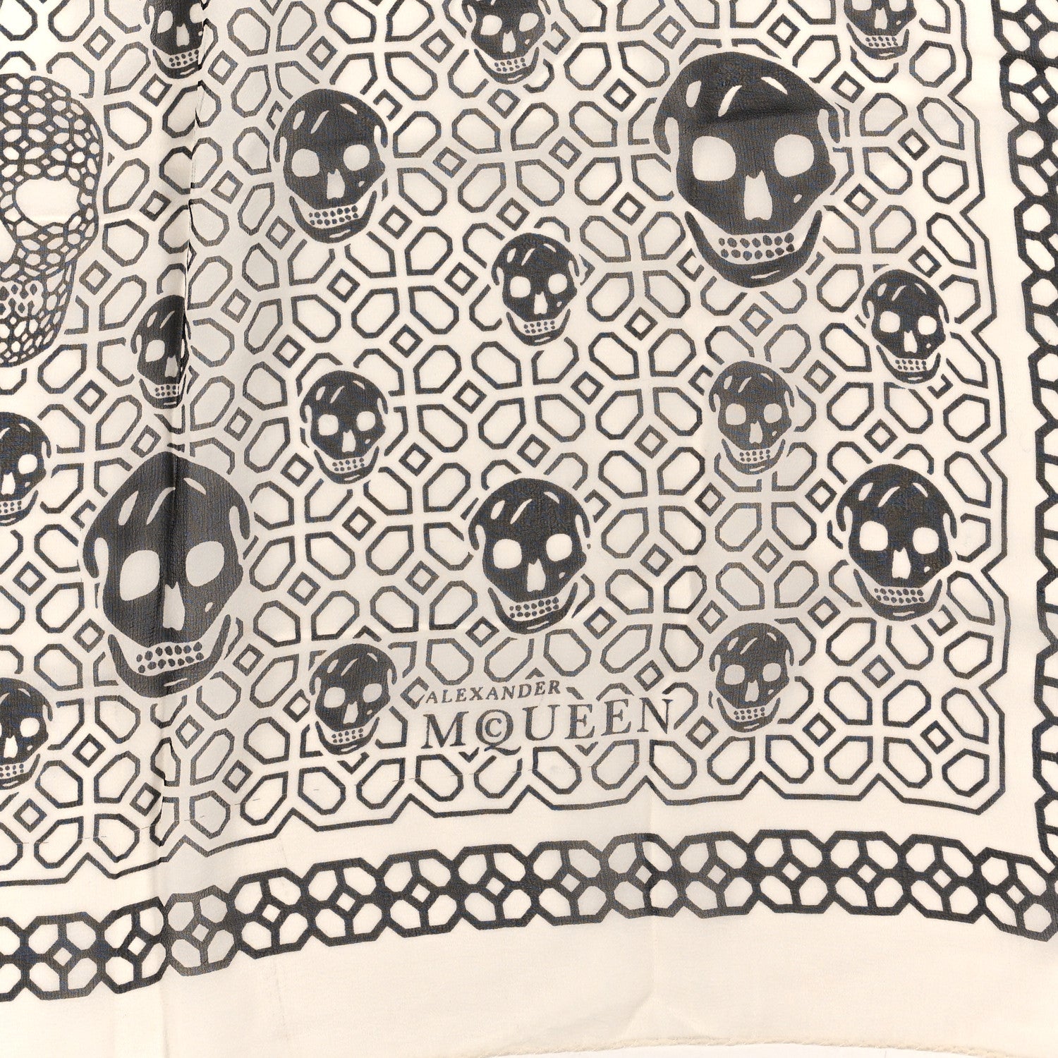 Alexander McQueen Silk Chiffon Skull Scarf Black White 2 of 3