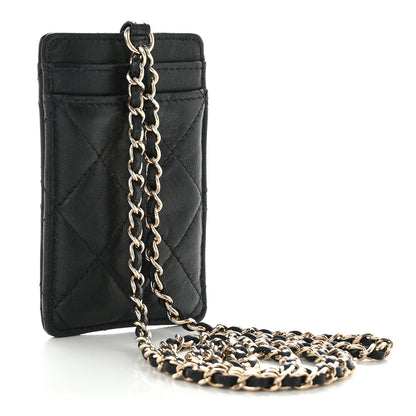 Chanel Lambskin Quilted Glitter Card Holder On Chain Black 3 of 10